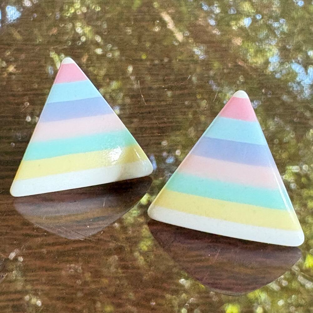 Vintage Pastel Rainbow Stripe Triangle Plastic Post Earrings